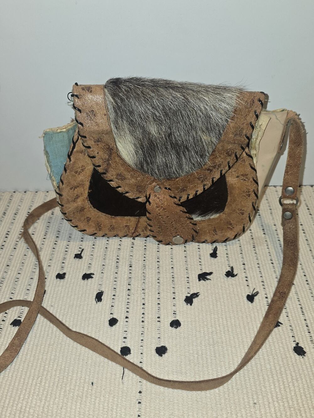 Vintage Cowhide and leather and synthetic purse for Parts or Repair project